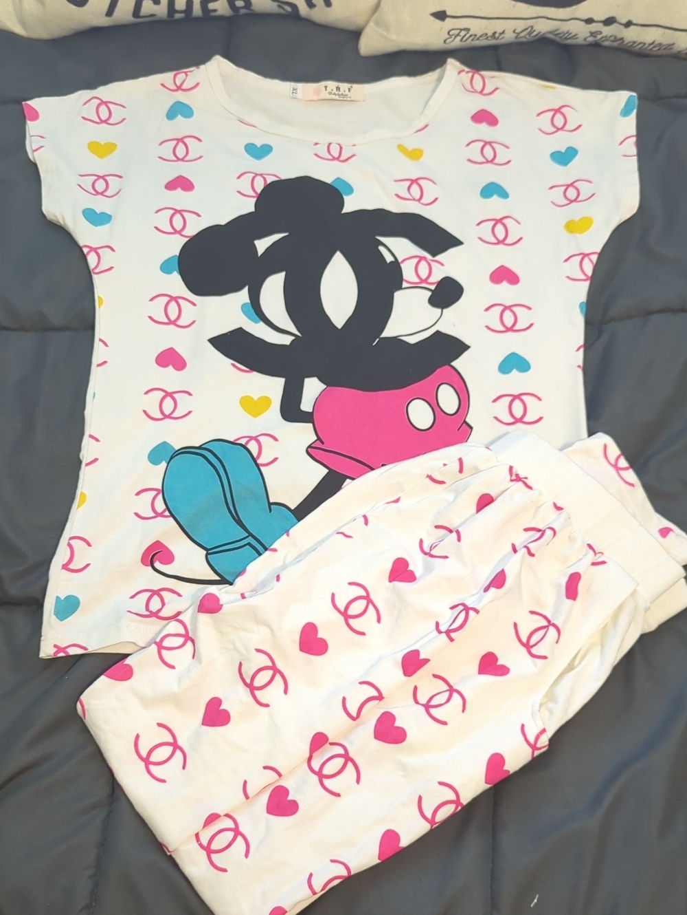 Mickey Mouse Chanel Logo Pajama Set Size Small